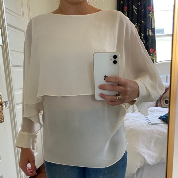 RACHEL ZOE Cream Ruffled Cut Out Blouse - Picture 9 of 14